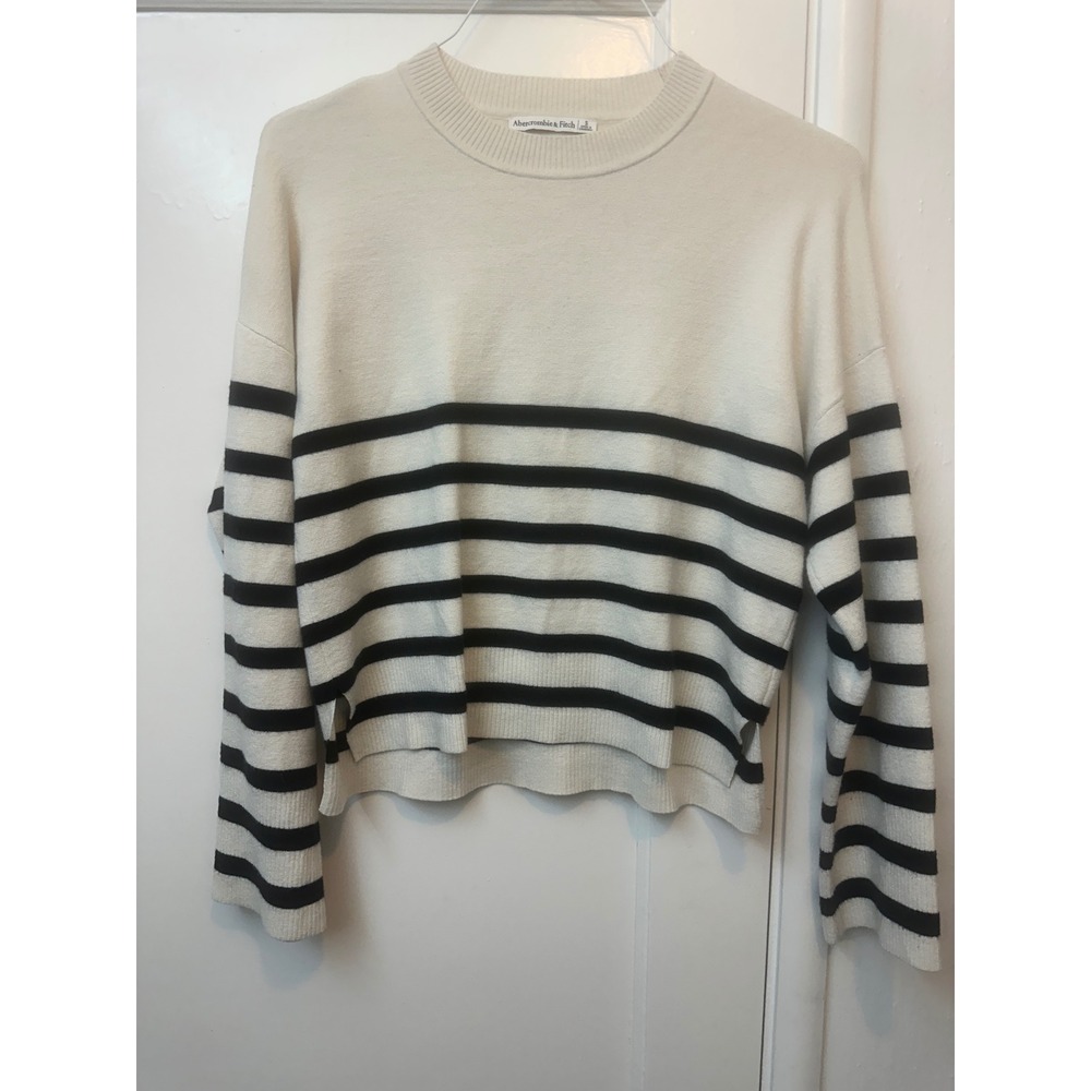 Abercrombie & Fitch Womens Striped Crewneck Sweater Cream Black Small